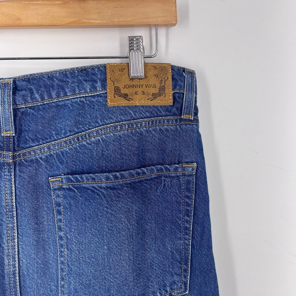 Johnny Was Vienna Maxi Skirt Blue Denim Raw Hem Back Slit Size 30 Womens - Picture 7 of 14